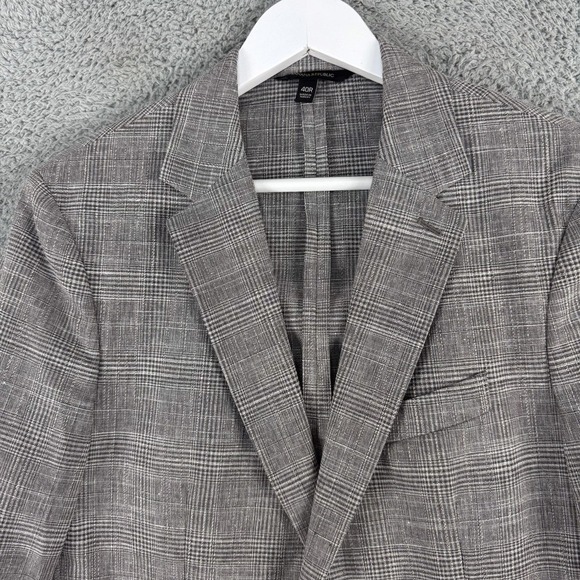 Banana Republic Blazer Mens 40R Gray Slim Fit Glen Plaid Tollegno Italian Wool - Picture 1 of 2